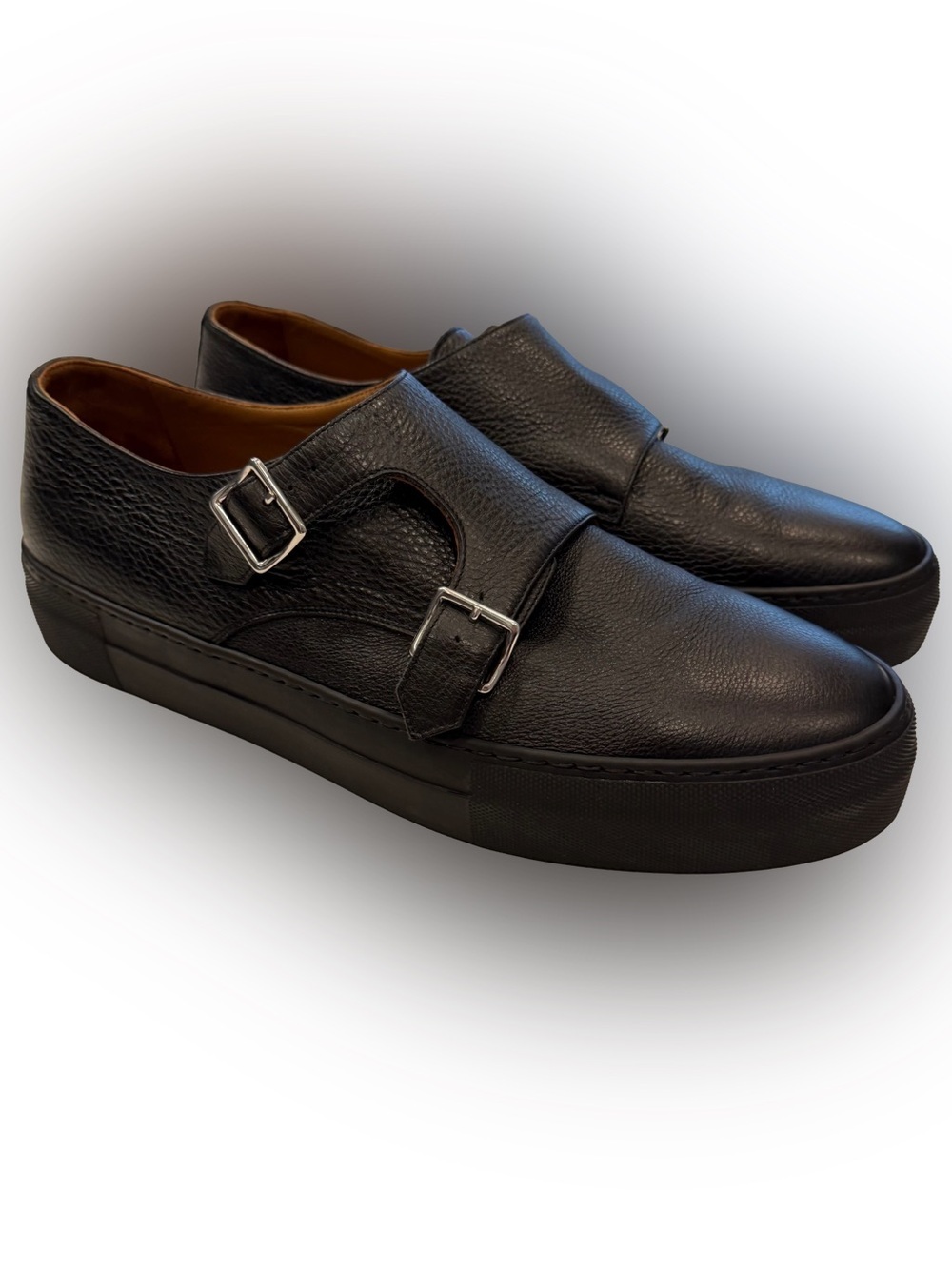 United Arrows Men’s Double Monk Shoes Sneakers Black Leather Sz US 10.5  EU44NEW